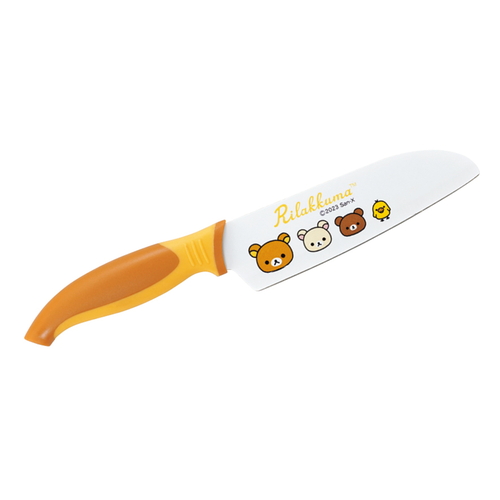子ども用包丁　12cm　リラックマ 柄に可愛らしいキャラクターが描かれた包丁の横からのアングル