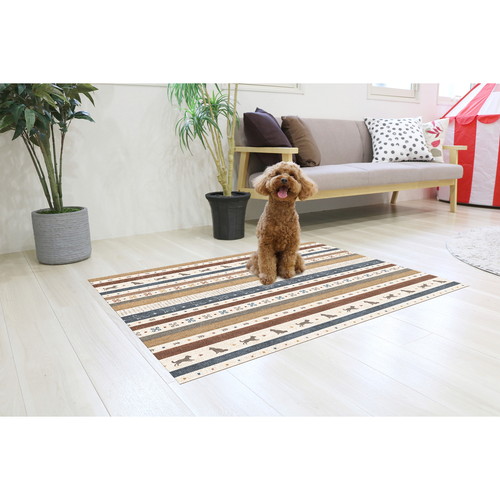 マット　ペット用　60cmx90cm　ギャベ　防滑・消臭・防水マット　ブルー 鮮やかなブルーの表面と、滑り止め加工が施された裏面が見える状態