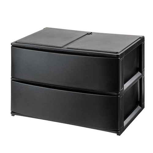 収納ケース 引き出し 幅39×奥行26.5×高さ26.5cm ワイド 深2段 ブラック画像