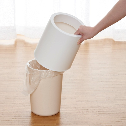 ゴミ箱　7L　ホールドカン　プラスチック　ホワイト 持ち手付きで蓋が開いている状態の白い容器