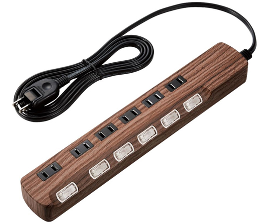 雷ガードタップ　個別スイッチ　ホコリシャッター付　6個口　2.0m　ウォールナット画像