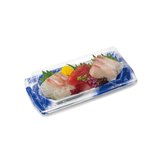 刺身容器 堤盛 25-12B せんれい銀 リスパック 銀色のパッケージが整然と並んでいる様子