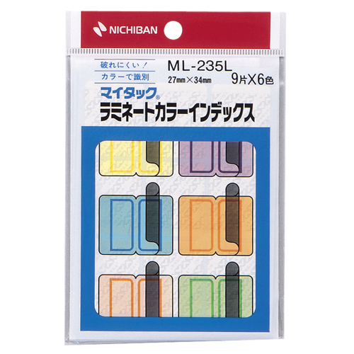 ﾏｲﾀｯｸ ﾗﾐﾈｰﾄｶﾗｰｲﾝﾃﾞｯｸｽ 保護ﾌｨﾙﾑ付 大 27×34mm 6色 1ﾊﾟｯｸ(54片:各色9片)画像
