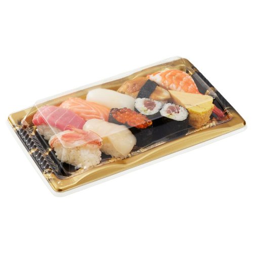 寿司容器 豊味 10-2 ささなりBK 身 中央化学 濃い黒色の楕円形の容器が正面から見える状態
