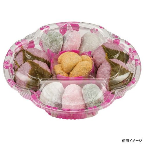 惣菜容器 クリーンカップ よつば22-35B 5Sひなたピンク 本体 リスパック 透明なカップが並び、ひなたピンクの色合いが際立つ様子