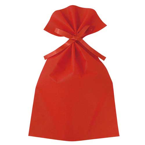 ソフトバッグベーシック2穴リボン巾着 S6 厚 赤画像