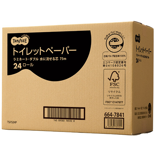 ﾄｲﾚｯﾄﾍﾟｰﾊﾟｰ 水に流せる芯 ﾀﾞﾌﾞﾙ 75m 1ｹｰｽ(24ﾛｰﾙ:6ﾛｰﾙ×4ﾊﾟｯｸ)画像