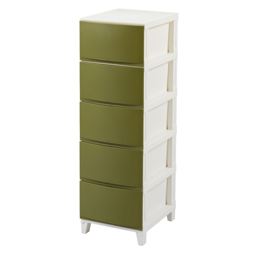 チェスト 5段 幅34×奥行42×高さ107cm ルームスシェード サンドカーキ画像