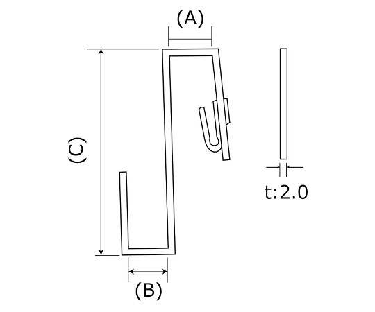 ズレにくいZ型フック　22mm×15mm×100mm 金属製のフックが斜め上から見える状態、光沢のある表面仕上げが特徴。