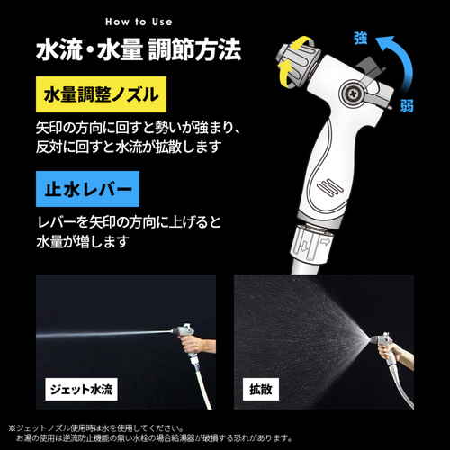 高圧洗浄機　バスルーム洗浄用　高水圧ガン 持ち手部分が確認できる高水圧ガンのサイドビュー