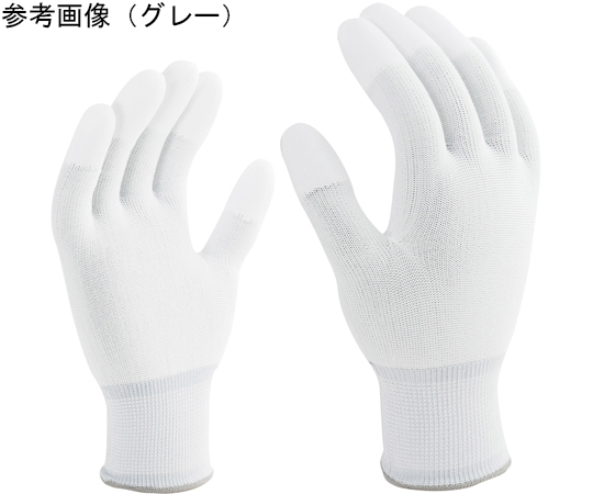 ウレタン指先コート手袋 ホワイト 10双組 M パッケージが上から見える状態で、箸や指先を保護するデザインが強調されている。