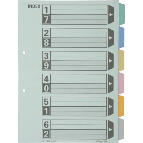 カラー仕切カード　Ａ４縦　２穴　６山　１０組×３画像