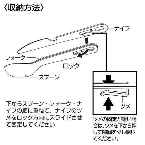 ステンレスカトラリー　3本セット　ケース付き　キャプテンスタッグ 光沢のあるステンレスのカトラリーがケースに収められた状態