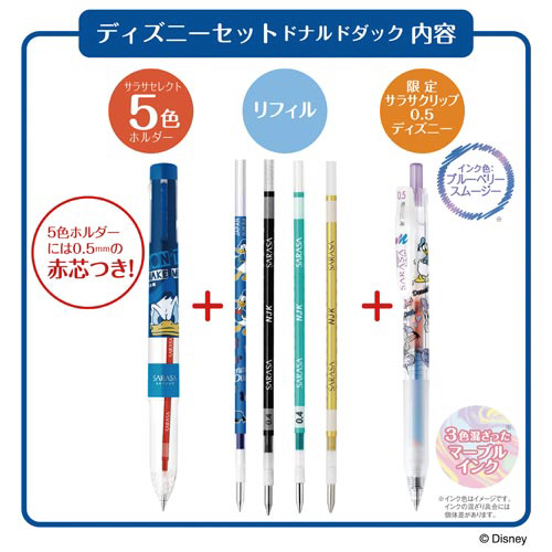 サラサクリップ0.5&サラサセレクト　ドナルド ペンのグリップ部分とクリップが見える角度での撮影