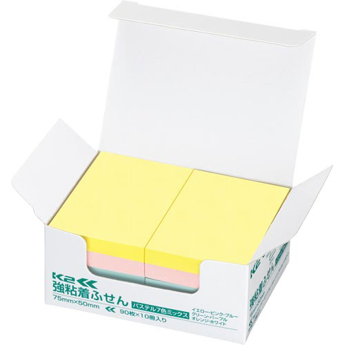 強粘着ふせん　Ｋ２　７５×５０　パステル混色１０冊画像