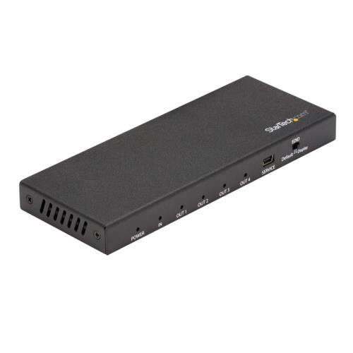 HDMI分配器　1入力4出力　4K/60Hz　HDMI　2.0　スプリッター　HDR　1台 黒い筐体の上面が見える状態、入力端子と複数の出力端子が並ぶ様子