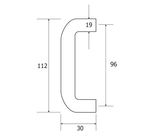 木製取手 96mm パイン 金色のネジ穴が開いたシンプルな木製取手の側面で、ナチュラルな木目が見える状態
