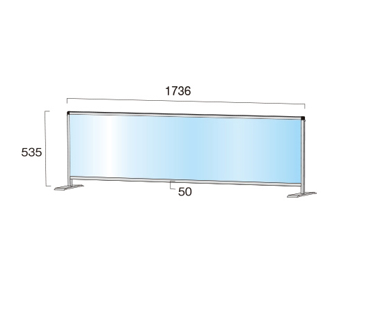 パーテーションスタンド　450×1700mm　ロウ　（塩ビ仕様） 横から見た、薄いフレームと大きな面を持つ仕切りのカットアウトデザイン