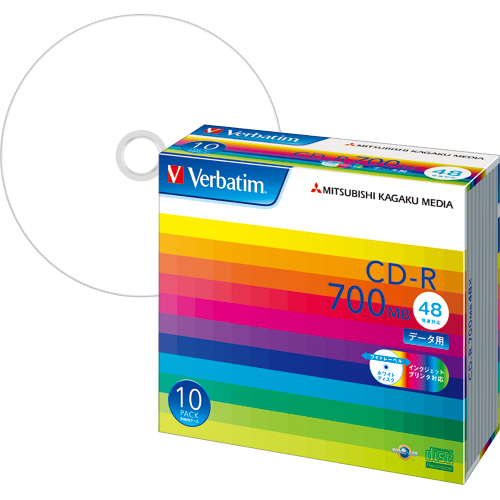 ﾃﾞｰﾀ用CD-R 700MB 48倍速 ﾎﾜｲﾄﾜｲﾄﾞﾌﾟﾘﾝﾀﾌﾞﾙ 5mmｽﾘﾑｹｰｽ 1ﾊﾟｯｸ(10枚)画像