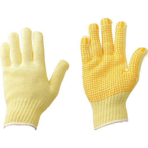 ｹﾌﾞﾗｰ編手袋 7G-P ﾌﾘｰ ｲｴﾛｰ/白 1双画像