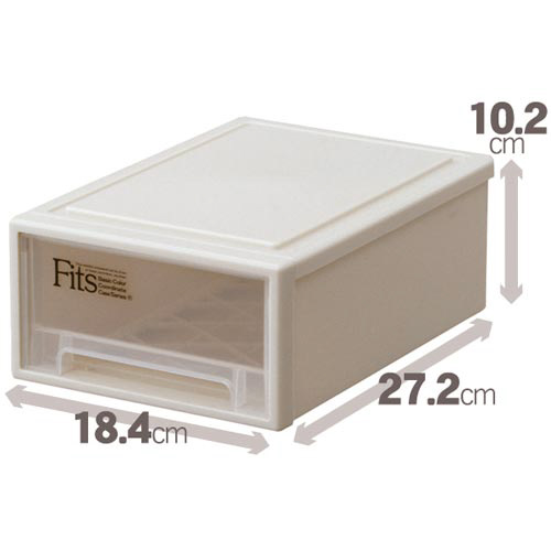 フィッツケース プチ 幅18.4×奥行27.2cm 透明なプラスチックケースが横から見える状態、内部が整理された様子が確認できる。