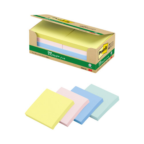 ポストイット　再生紙ノート　７５×７５　混色１０冊