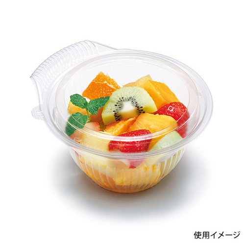 冷麺容器 クリーンフォーユー BOWL本体(S) ボードン リスパック 透明なプラスチック製容器が上から見える状態、内側には小さな窪みがあるデザイン。