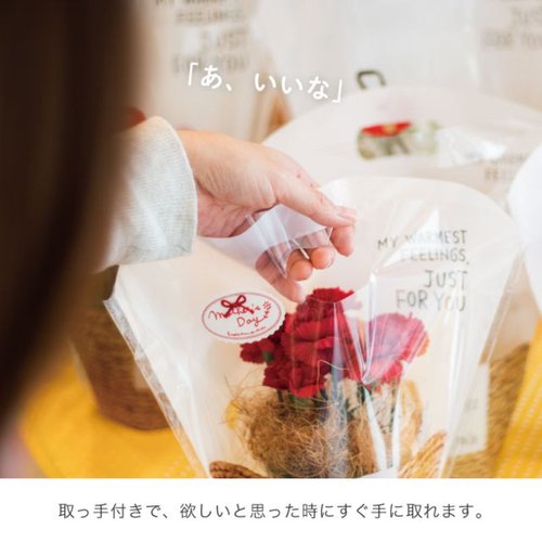 ナチュラルバスケットスタンドバッグ-M(50枚) ヘッズ 正面から見た、持ち手付きのクリーム色のバッグが並んでいる様子