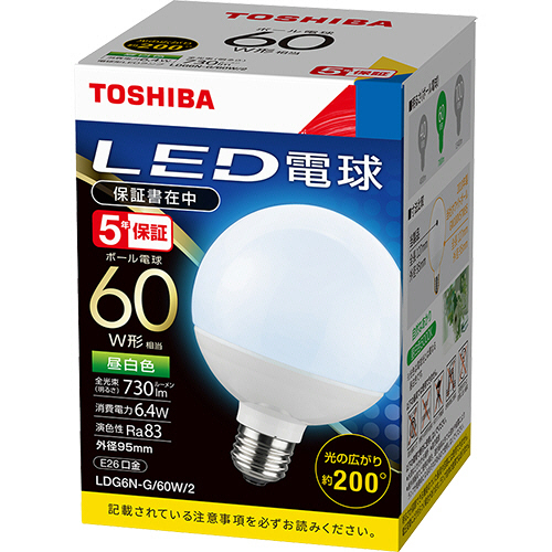 LED電球 ﾎﾞｰﾙ電球形 E26口金 6.4W 昼白色 1個画像