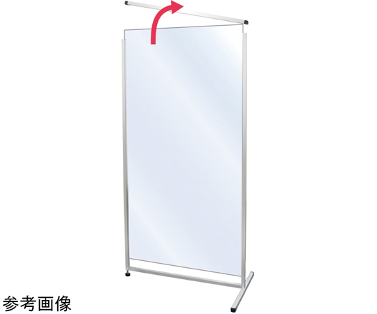 トールパーテーション　1800×600mm　トライアングル　（塩ビ仕様） 透明な塩ビ素材で構成されたトライアングル型のパーテーションが立てられた状態