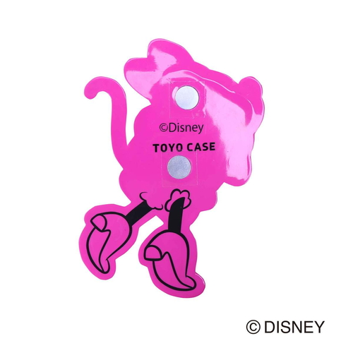 マグネットフック2/Disney　ミニー 厚みのあるマグネットが上面にあり、白と赤の配色のデザインが特徴的なフックの様子