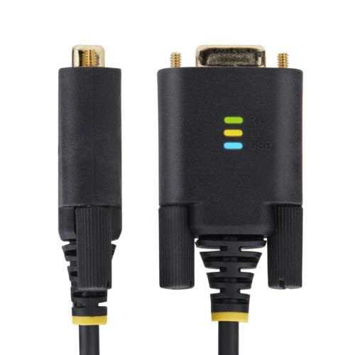 USB-RS232Cシリアル変換ケーブル　ストレート　3m　ブラック　1本 コネクタ部分が上向きの状態で、ケーブルが直線的に延びる様子