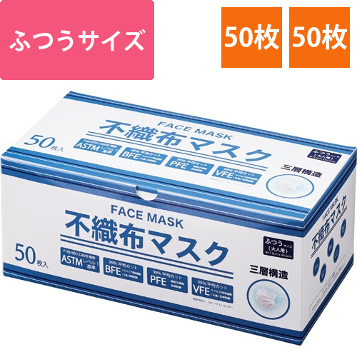 不織布マスク(三層構造)　ふつうサイズ　1箱(50枚)画像
