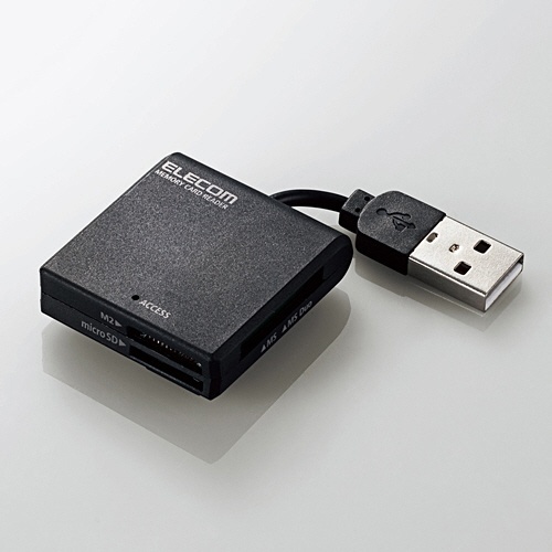 USB2.0/1.1　ケーブル固定メモリカードリーダ/43+5メディア　ブラック　1個画像