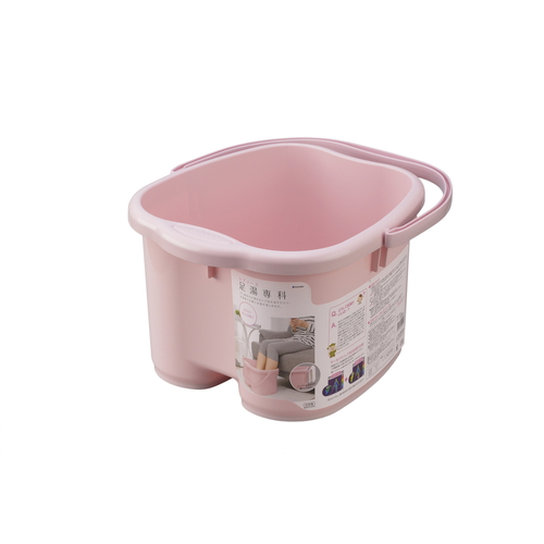 レディース足湯専科ピンク　パステルピンク 淡いパステルピンクのデザインが施された足湯器の側面
