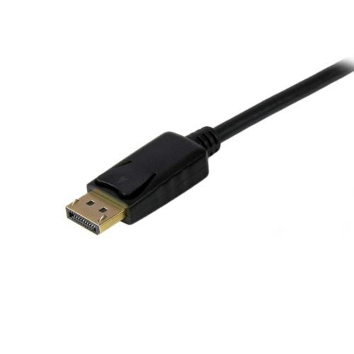 DisplayPort-VGA変換ケーブル　4.5m　ブラック　1本 ケーブルの両端が見える横向きでの配置、黒いコネクタ部分が際立っている様子