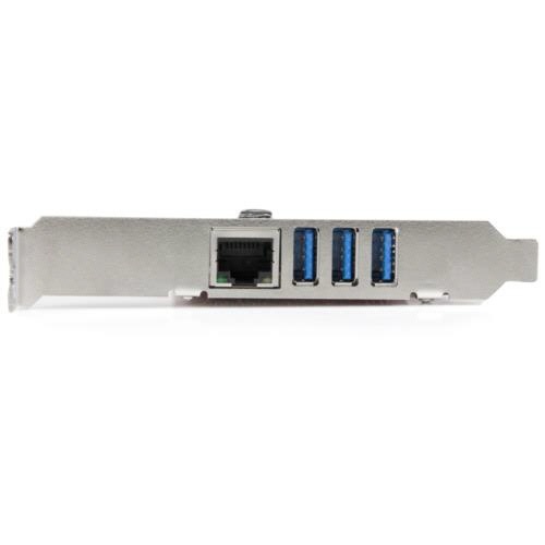 3ポートUSB　3.0　1ポート増設PCI　Expressインターフェースカード　レッド　1個 基盤側のコネクタとポートが見える角度からの撮影。