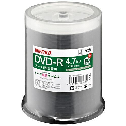 DVD-R PCﾃﾞｰﾀ用 4.7GB 16倍速ﾎﾜｲﾄﾜｲﾄﾞﾌﾟﾘﾝﾀﾌﾞﾙ ｽﾋﾟﾝﾄﾞﾙ 100枚+5枚 1ﾊﾟｯｸ画像