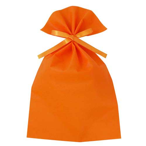 ソフトバッグベーシック2穴リボン巾着 S6 薄 オレンジ画像