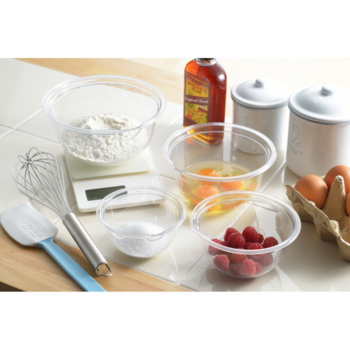 ボウル 料理のいろは レンジボウル 13cm プラスチック製 透明なプラスチックボウルが正面から見える状態で、直径13cmのコンパクトなサイズ感を強調。