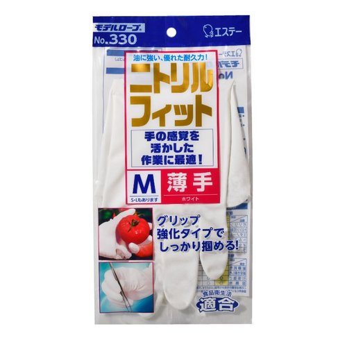 作業用手袋 No330 モデルローブ ニトリルフィット薄手M 白 エステーPRO画像