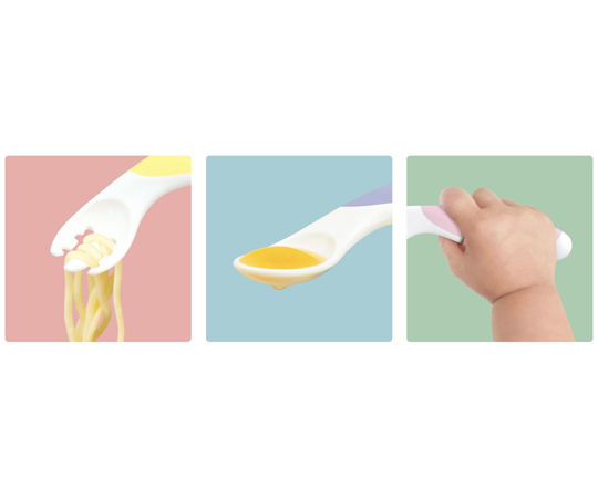 フォーク＆スプーンBaby（右手用）レモンシャーベット 12個入 パッケージ上面に鮮やかなイラストが描かれた状態