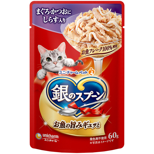 銀のｽﾌﾟｰﾝ ﾊﾟｳﾁ(ｳｪｯﾄ) まぐろ･かつおにしらす入り 60g 1ｾｯﾄ(16ﾊﾟｯｸ)画像