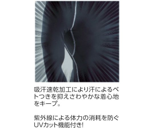 冷感・消臭パワーストレッチ半袖クルーネックシャツ ブラック S 黒い生地の半袖シャツが前面から見える状態、シンプルなデザインで伸縮性のある素材感が特徴。