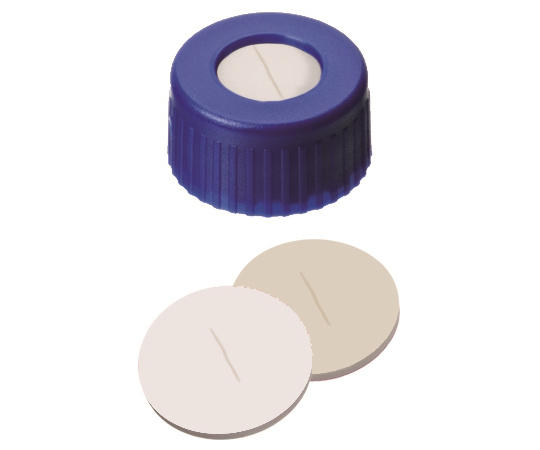 シリコン/PTFE　セプタム付キャップ　スリット入　青　ベージュ/白　100個入画像