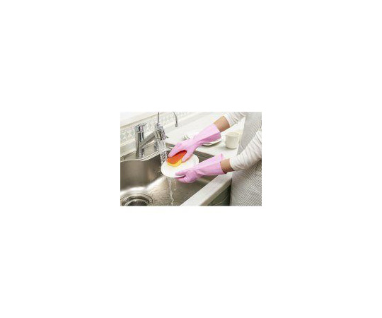 ナイスハンドミュー　厚手　S　ピンク　10双 薄いピンク色の手袋が整然と束ねられた状態