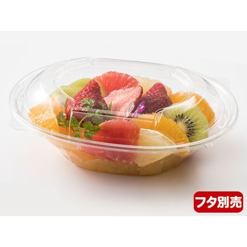フルーツ容器 バイオカップ ハレル18-45B リスパック 横から見たバイオカップの透明な側面とフルーツが盛り付けられた状態