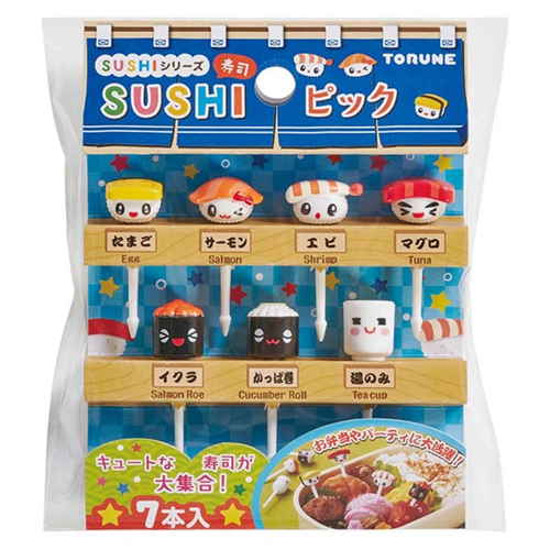 ピック　7本入り　SUSHIピック パッケージの中に整然と並べられた7本のピック