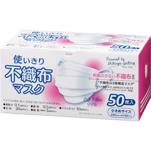 使いきり不織布マスク　小さめサイズ５０枚画像