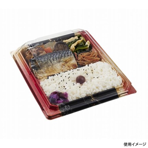 弁当容器 CT宝台膳 23-19E 光輝R 身 中央化学 透明な容器にカラフルな仕切りが施され、上から見た様子